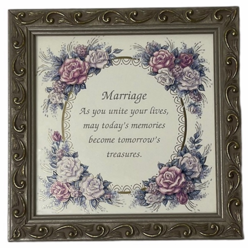 Marriage Blessing Ornate Picture Frame Art Antique Silver Tone Artist Kathy Seek